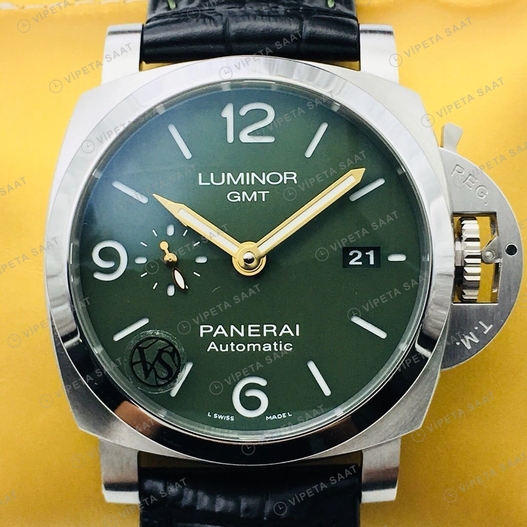 Panerai Luminor GMT Yeşil Kadran Çelik 44mm Super Clone ETA Eta Saat detay 3