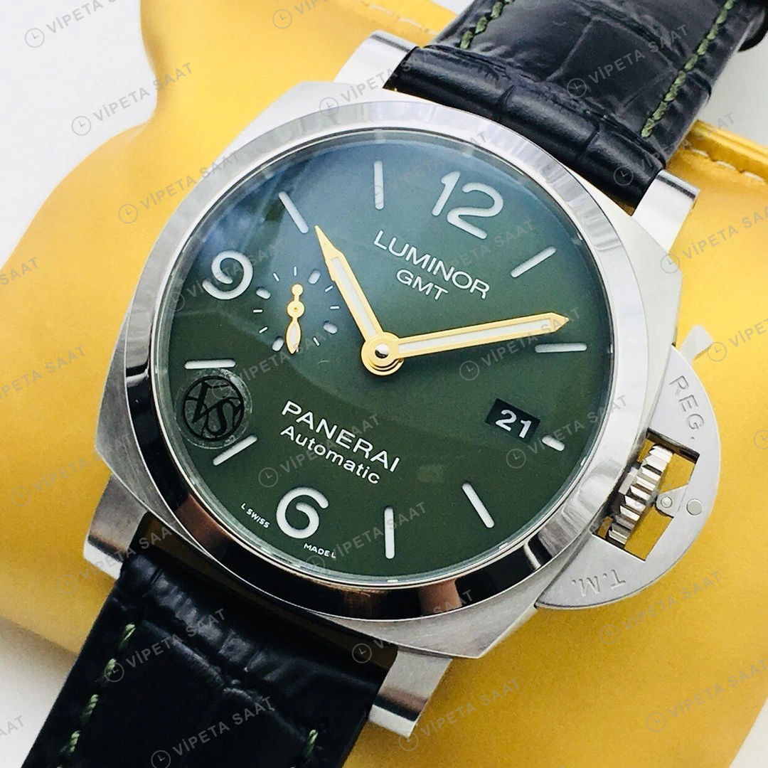 Panerai Luminor GMT Yeşil Kadran Çelik 44mm Super Clone ETA Eta Saat detay 7