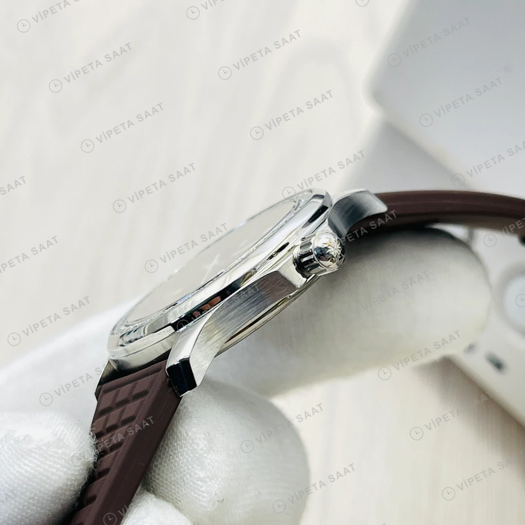 Patek Philippe Aquanaut Kahve Kadran Taşlı Bezel Çelik Kauçuk Kordon Super Clone ETA Eta Saat detay 5