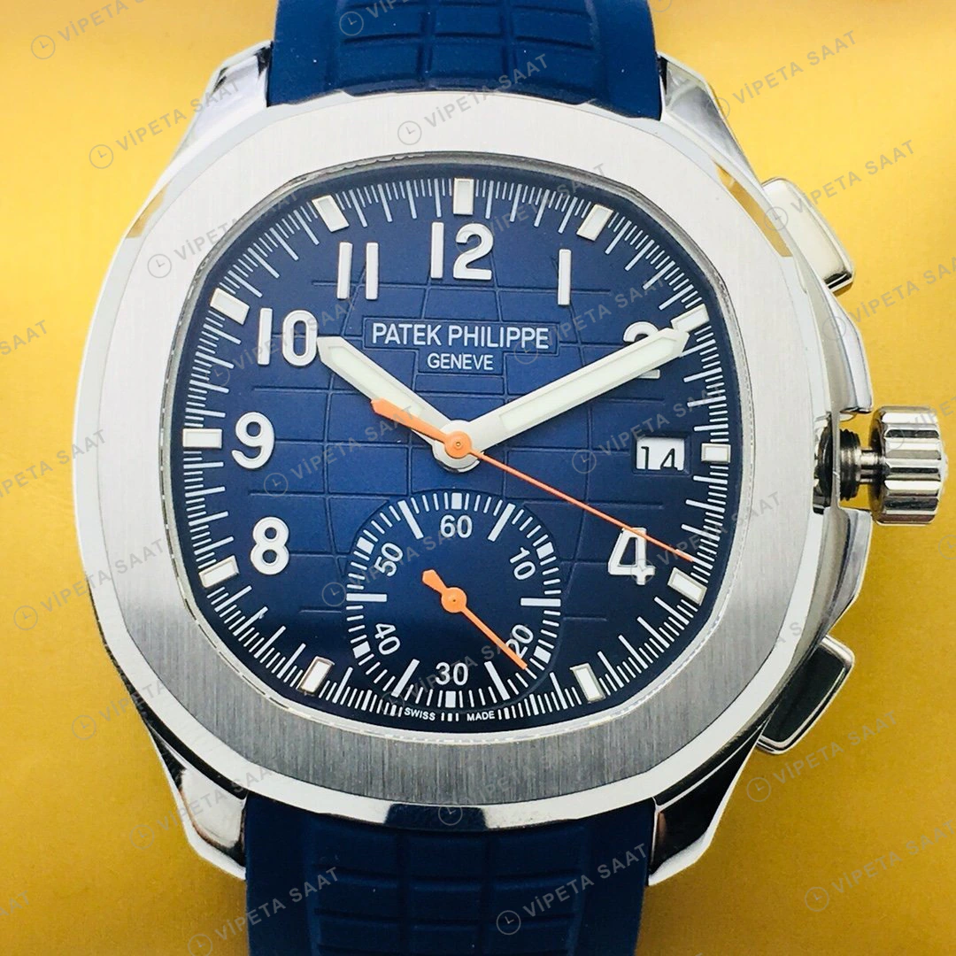 Patek Philippe Aquanaut Kronograf 5968 Mavi Kadran Çelik Kauçuk Kordon Super Clone ETA Eta Saat detay 4