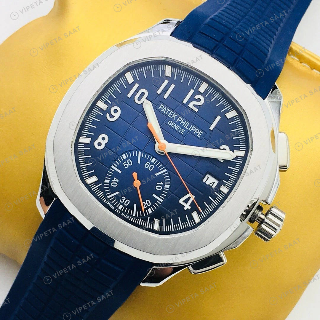 Patek Philippe Aquanaut Kronograf 5968 Mavi Kadran Çelik Kauçuk Kordon Super Clone ETA Eta Saat detay 7