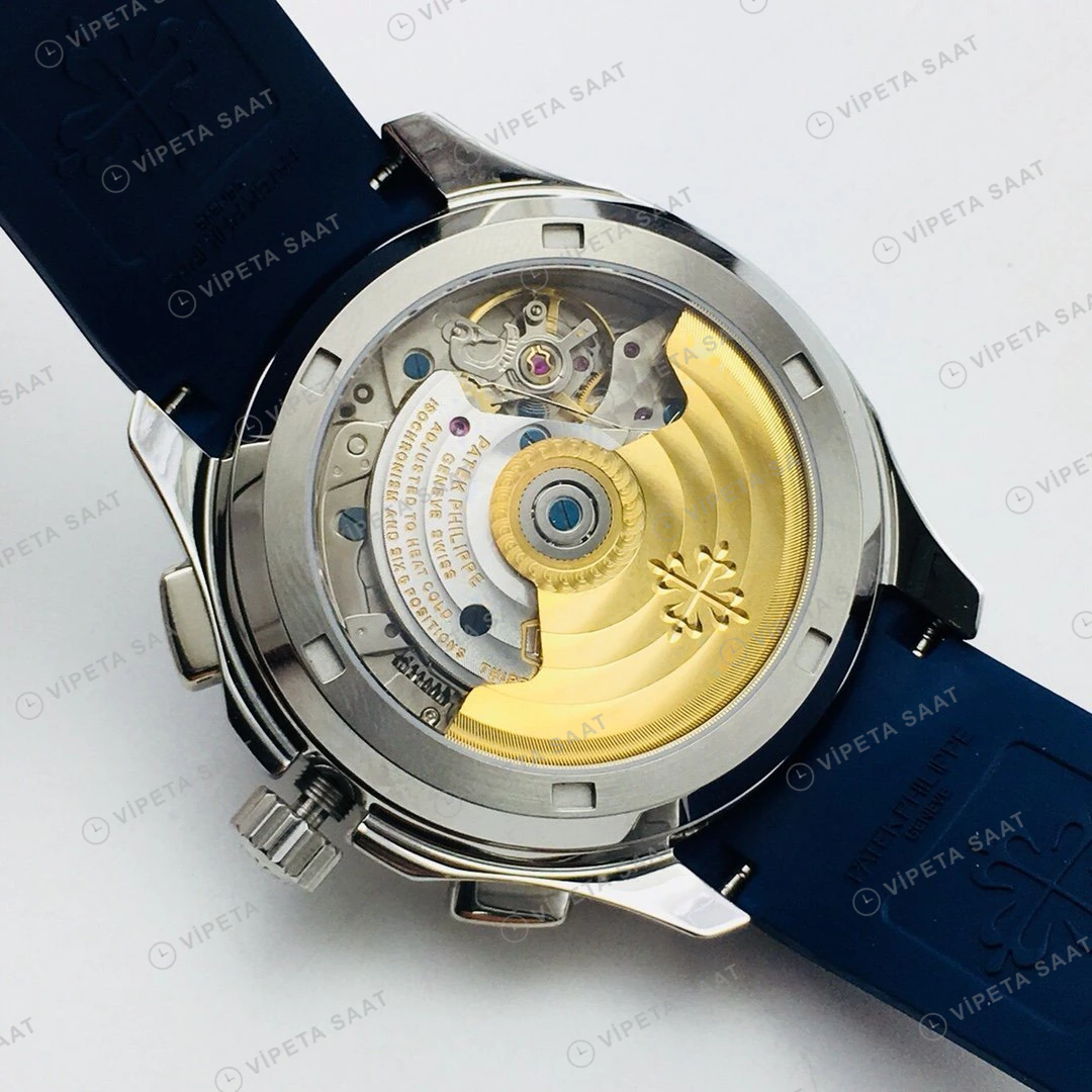 Patek Philippe Aquanaut Kronograf 5968 Mavi Kadran Çelik Kauçuk Kordon Super Clone ETA Eta Saat detay 8