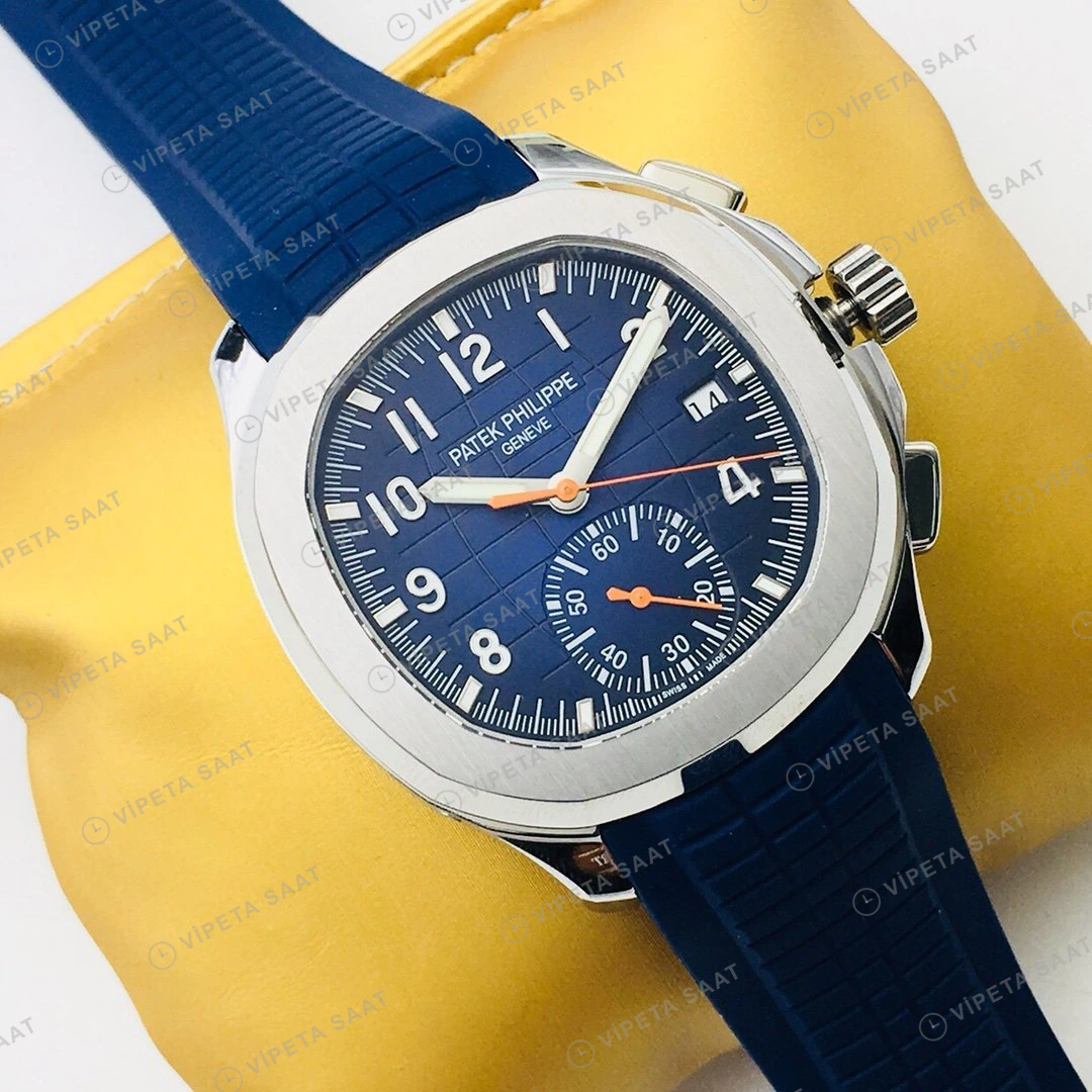 Patek Philippe Aquanaut Kronograf 5968 Mavi Kadran Çelik Kauçuk Kordon Super Clone ETA Eta Saat detay 9