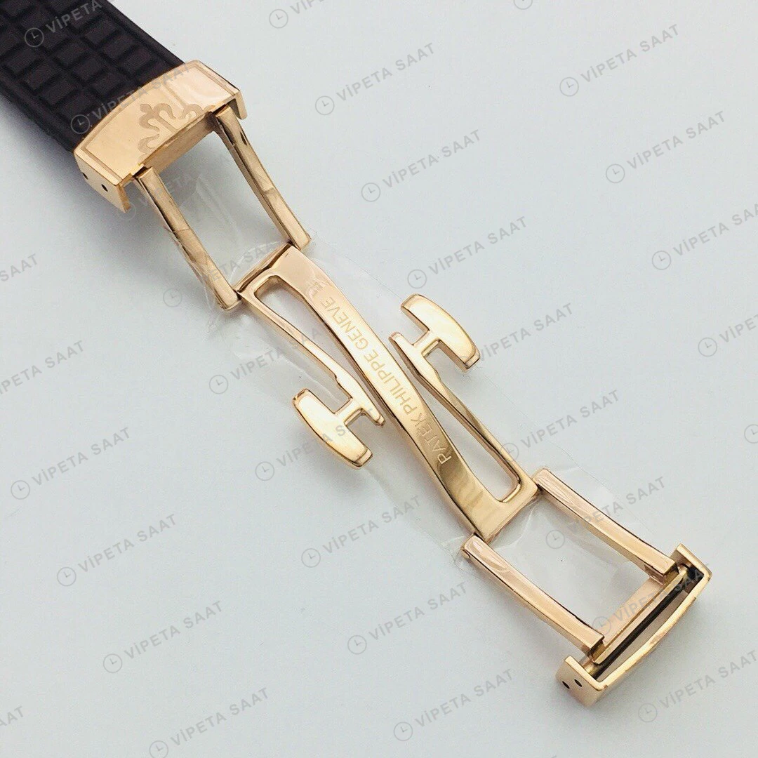 Patek Philippe Aquanaut Luce Kahve Kadran Taşlı Bezel Gold Kauçuk Kordon Super Clone ETA Eta Saat detay 7