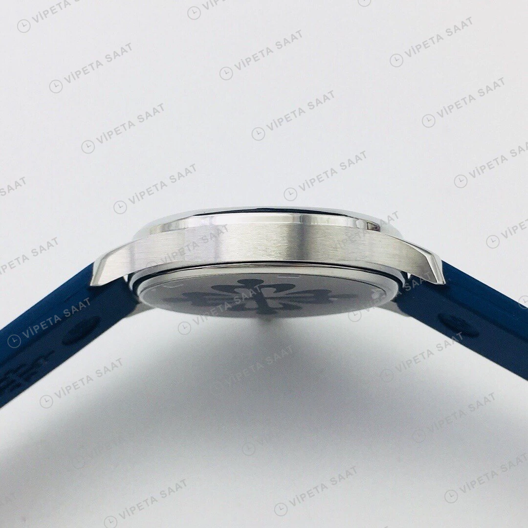 Patek Philippe Aquanaut Luce Mavi Kadran Taşlı Bezel Çelik Kauçuk Kordon Super Clone ETA Eta Saat yan görünüm