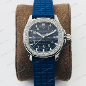 Patek Philippe Aquanaut Luce Mavi Kadran Taşlı Bezel Çelik Kauçuk Kordon Super Clone ETA Eta Saat detay 4