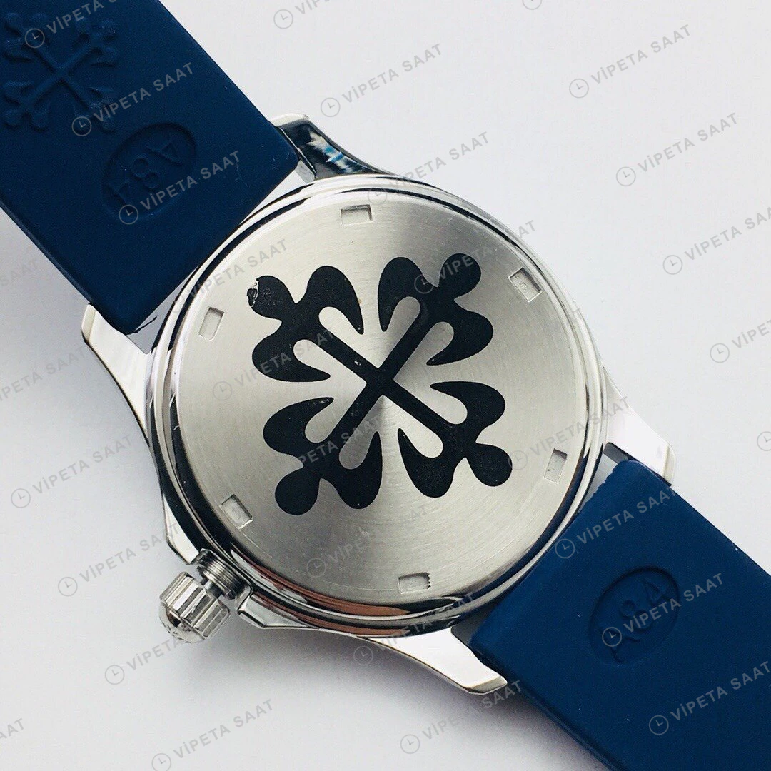 Patek Philippe Aquanaut Luce Mavi Kadran Taşlı Bezel Çelik Kauçuk Kordon Super Clone ETA Eta Saat detay 6