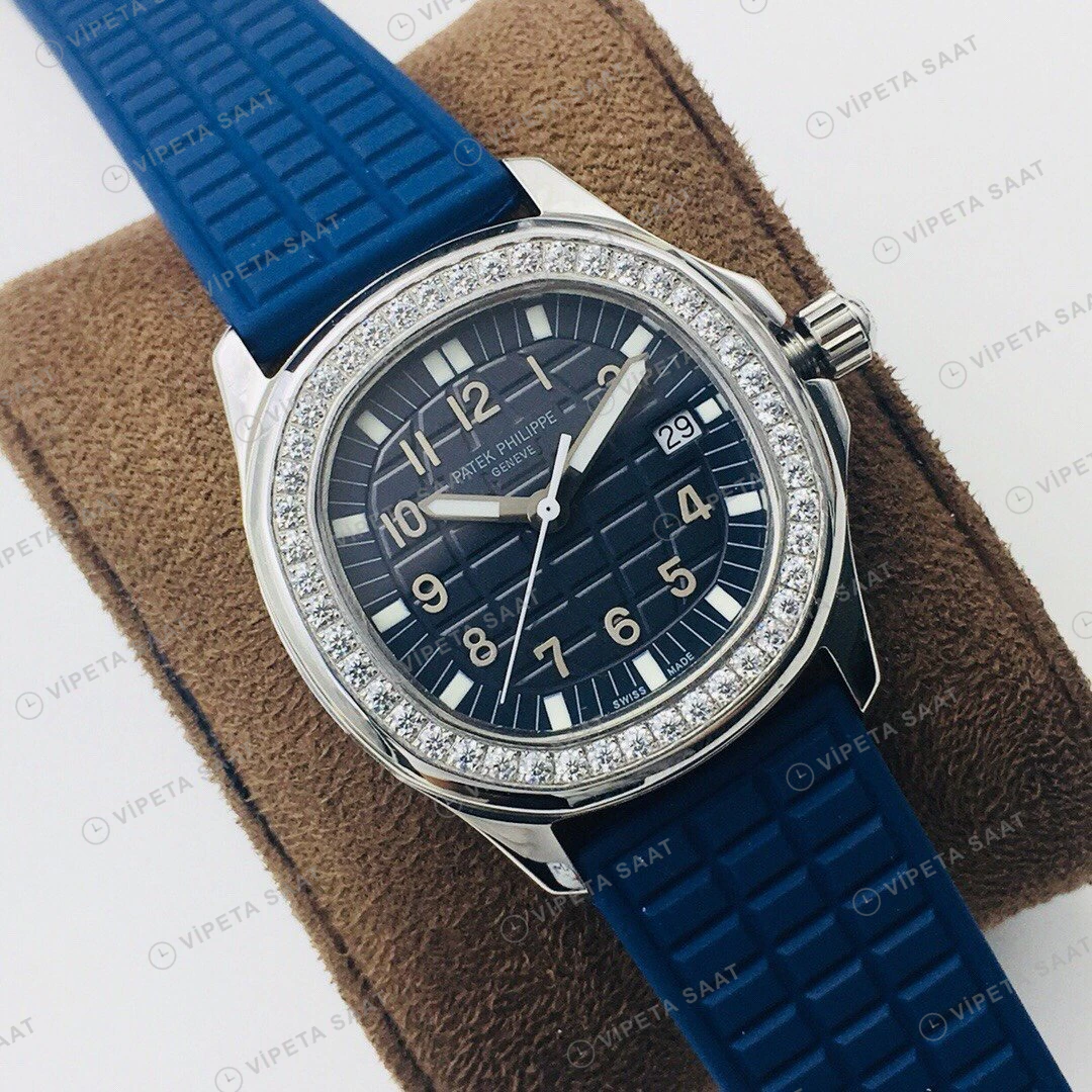 Patek Philippe Aquanaut Luce Mavi Kadran Taşlı Bezel Çelik Kauçuk Kordon Super Clone ETA Eta Saat detay 7