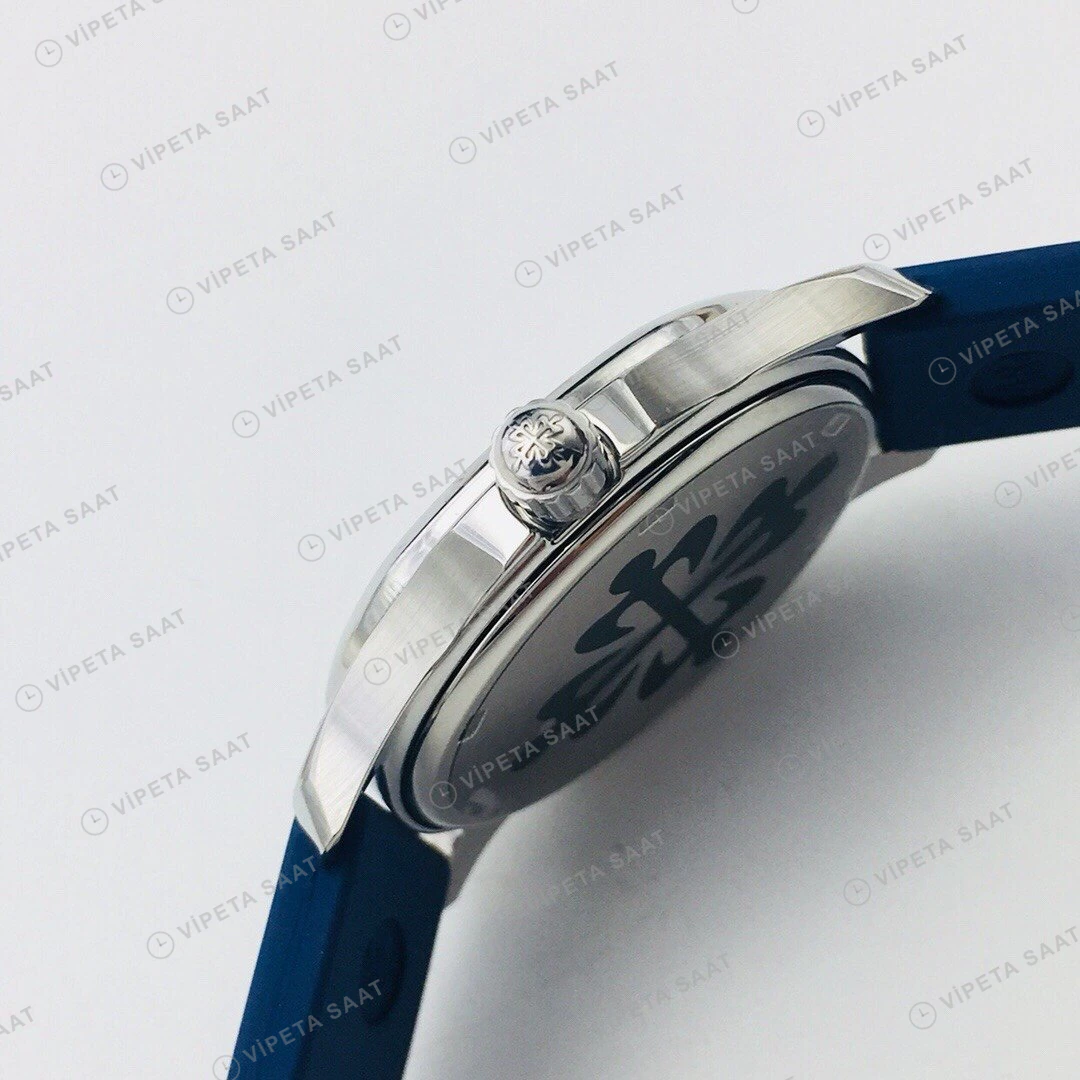 Patek Philippe Aquanaut Luce Mavi Kadran Taşlı Bezel Çelik Kauçuk Kordon Super Clone ETA Eta Saat detay 8