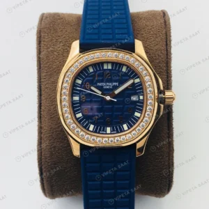 Patek Philippe Aquanaut Luce Mavi Kadran Taşlı Bezel Gold Kauçuk Kordon Super Clone ETA Eta Saat detay 5