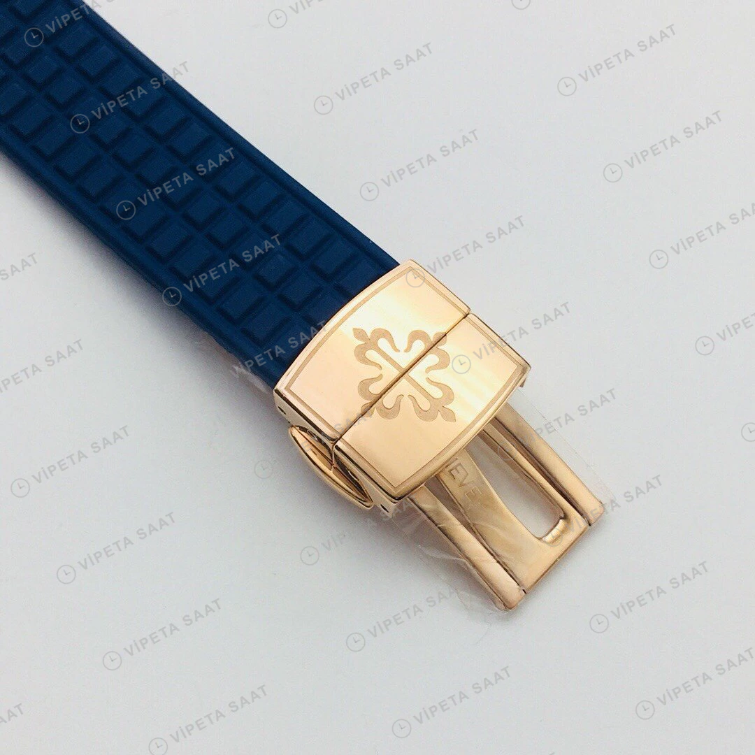 Patek Philippe Aquanaut Luce Mavi Kadran Taşlı Bezel Gold Kauçuk Kordon Super Clone ETA Eta Saat detay 6