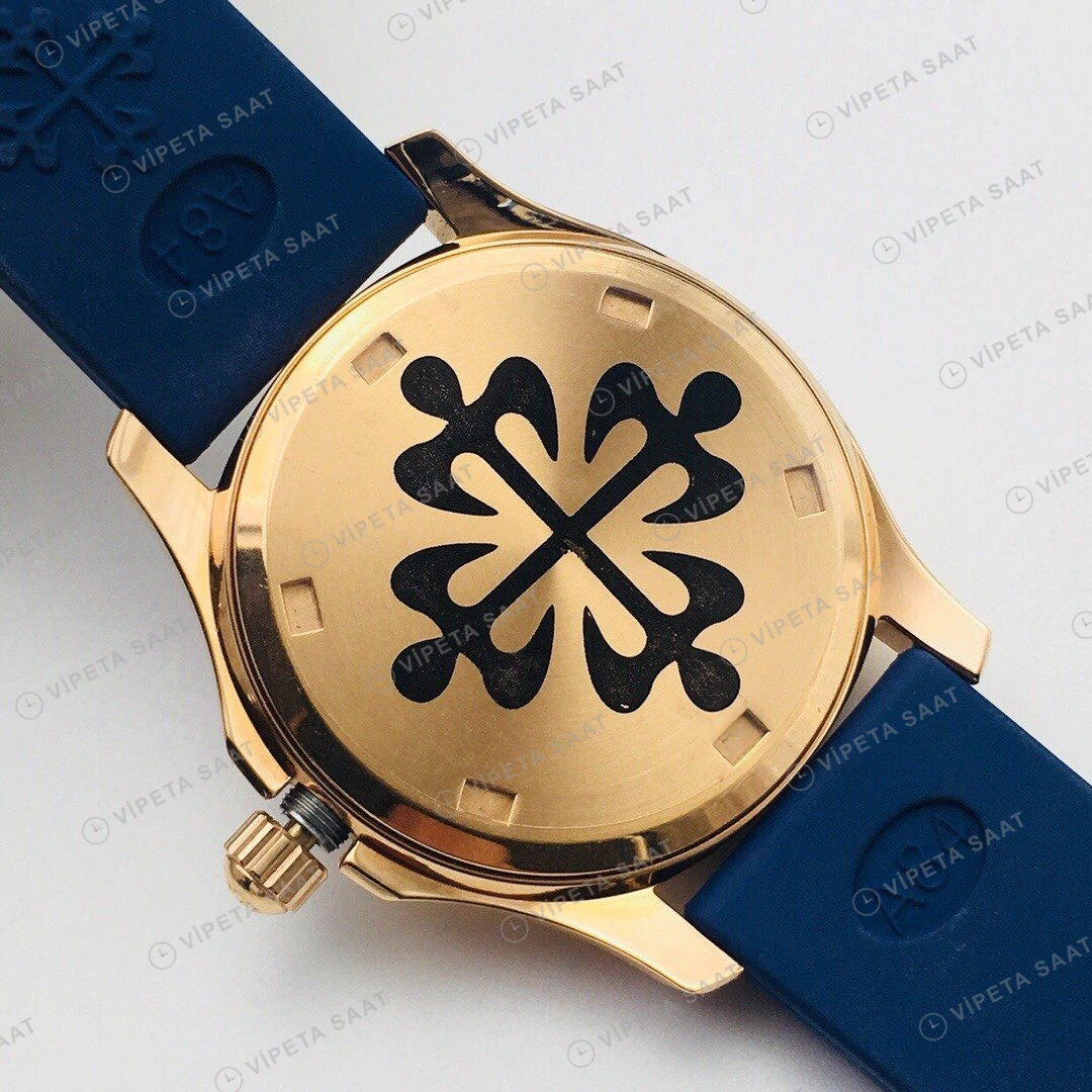 Patek Philippe Aquanaut Luce Mavi Kadran Taşlı Bezel Gold Kauçuk Kordon Super Clone ETA Eta Saat detay 8