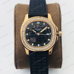 Patek Philippe Aquanaut Luce Siyah Kadran Taşlı Bezel Gold Kauçuk Kordon Super Clone ETA Eta Saat detay 7