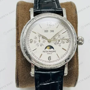 Patek Philippe Grand Complications Perpetual Calendar Beyaz Kadran Çelik Deri Kordon Super Clone ETA Eta Saat detay 3
