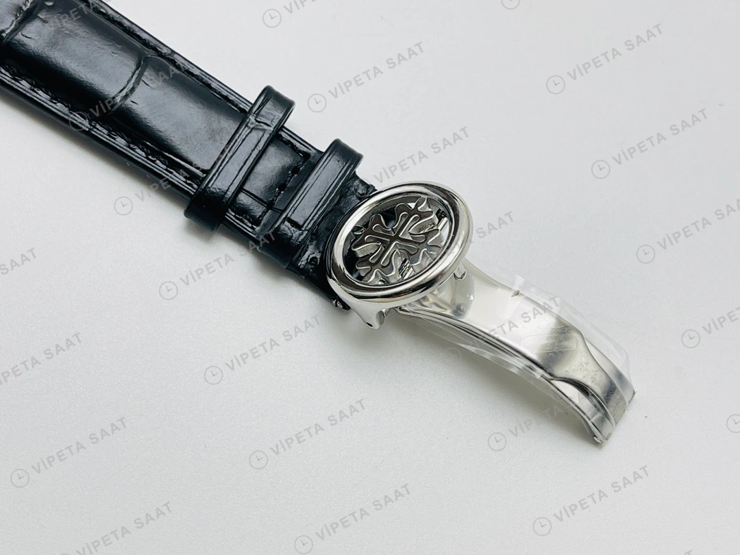Patek Philippe Grand Complications Perpetual Calendar Beyaz Kadran Çelik Deri Kordon Super Clone ETA Eta Saat detay 5