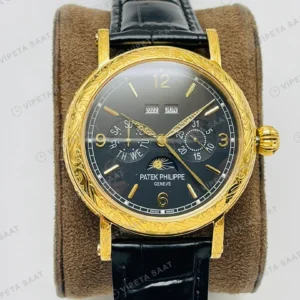 Patek Philippe Grand Complications Perpetual Calendar Siyah Kadran Gold Deri Kordon Super Clone ETA Eta Saat detay 4