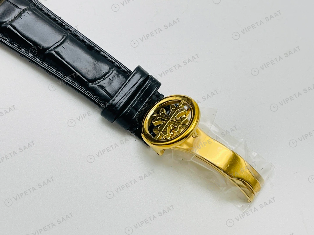 Patek Philippe Grand Complications Perpetual Calendar Siyah Kadran Gold Deri Kordon Super Clone ETA Eta Saat detay 5