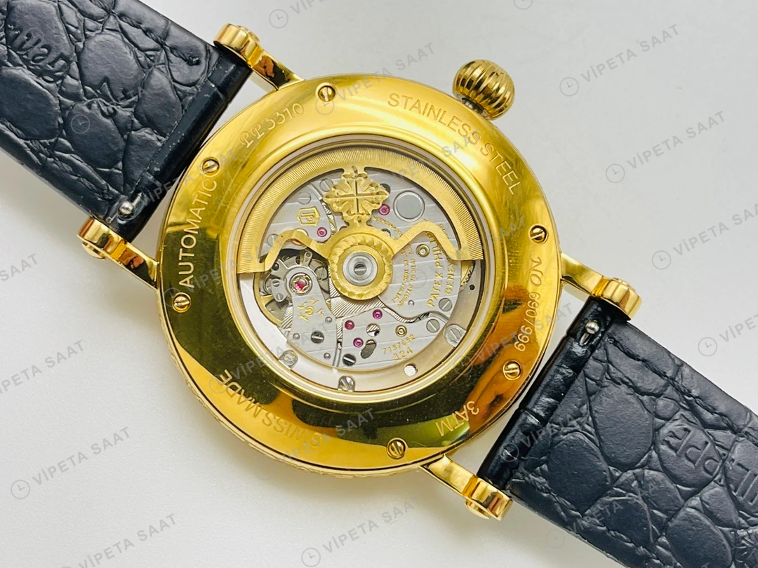 Patek Philippe Grand Complications Perpetual Calendar Siyah Kadran Gold Deri Kordon Super Clone ETA Eta Saat detay 9
