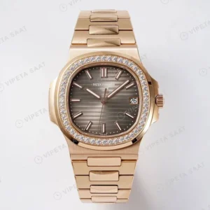 Patek Philippe Nautilus 5711 Rose GOLD BROWN BAGET Super Clone Eta Saat karşıdan görünüm