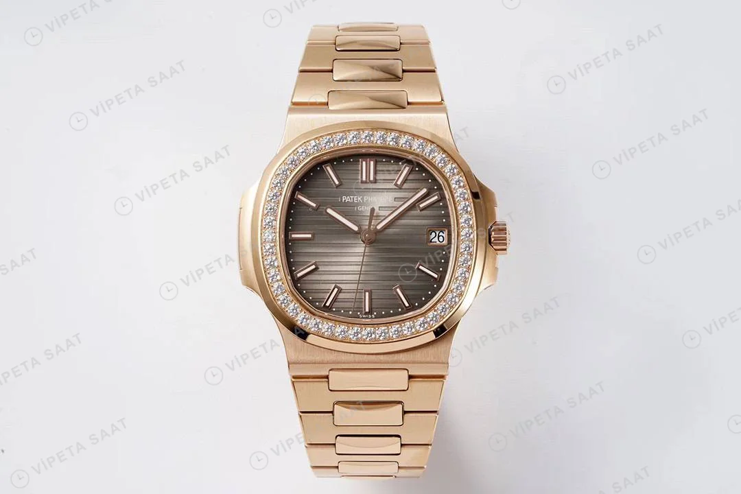 Patek Philippe Nautilus 5711 Rose GOLD BROWN BAGET Super Clone Eta Saat karşıdan görünüm