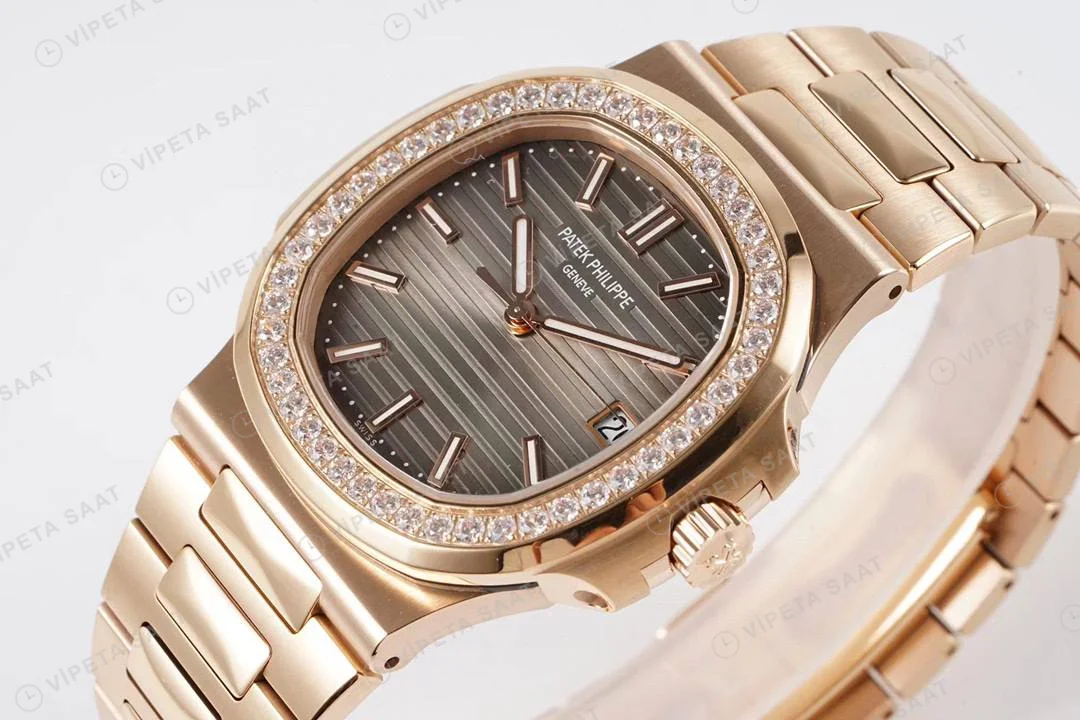 Patek Philippe Nautilus 5711 Rose GOLD BROWN BAGET Super Clone Eta Saat yan görünüm