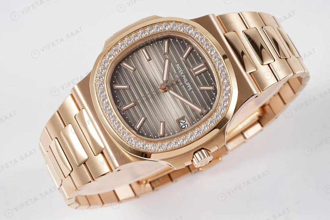 Patek Philippe Nautilus 5711 Rose GOLD BROWN BAGET Super Clone Eta Saat detay 3