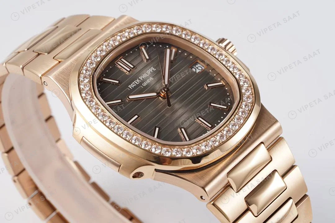 Patek Philippe Nautilus 5711 Rose GOLD BROWN BAGET Super Clone Eta Saat detay 7