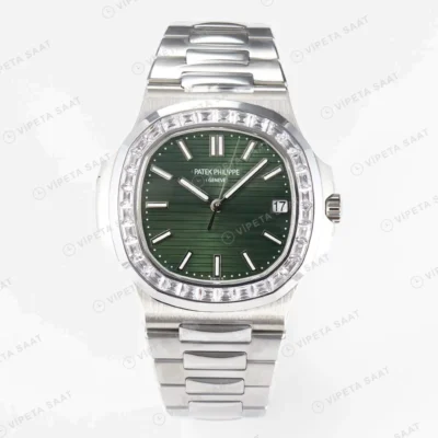 Patek Philippe Nautilus 5711 Yeşil Kadran Baget 3k Factory Super Clone Eta Saat karşıdan görünüm