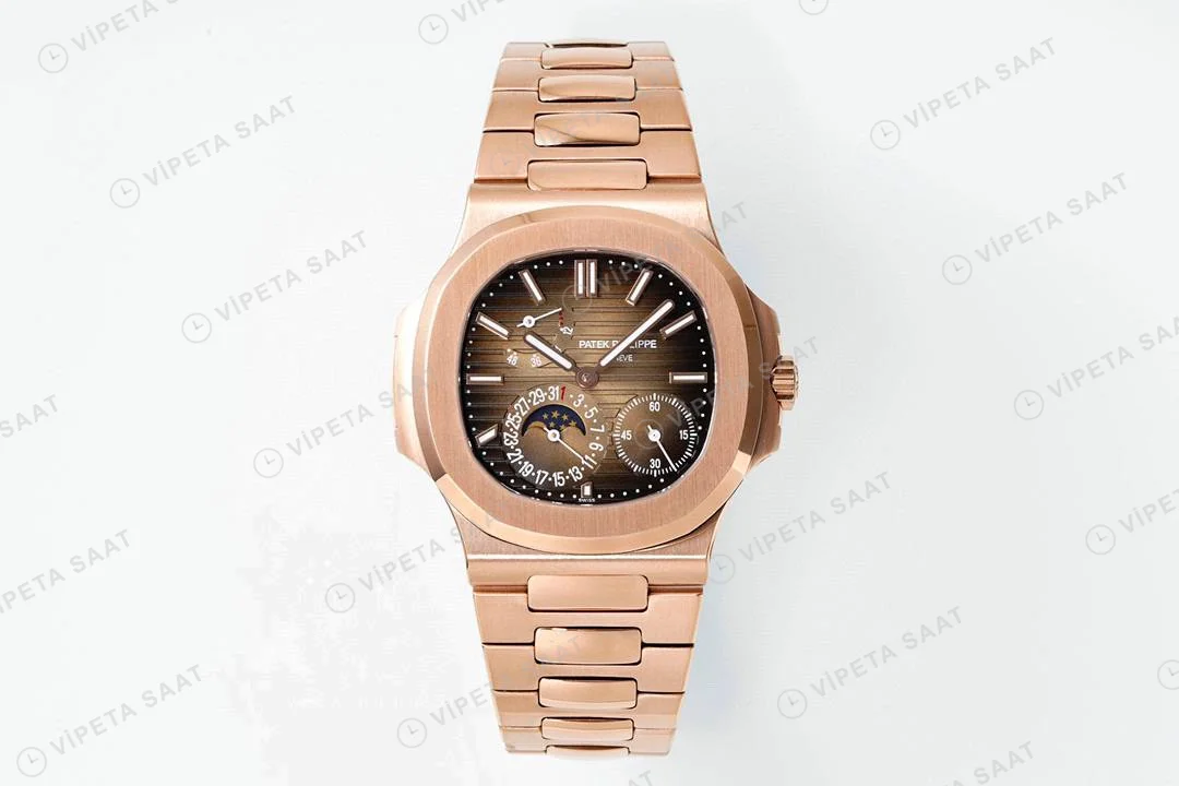 Patek Philippe Nautilus 5712 Rose Çelik Kordon Super Clone Eta Saat karşıdan görünüm