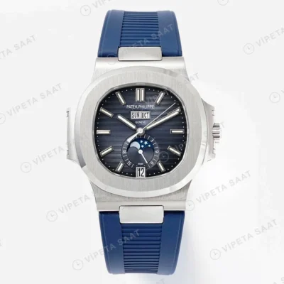 Patek Philippe Nautilus 57261A-001 Blue Silikon Kodon Super Clone Eta Saat karşıdan görünüm