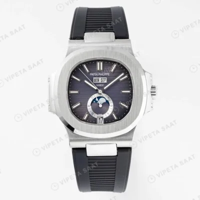 Patek Philippe Nautilus 57261A-001 Silikon Kodon Super Clone ETA Siyah Saat karşıdan görünüm