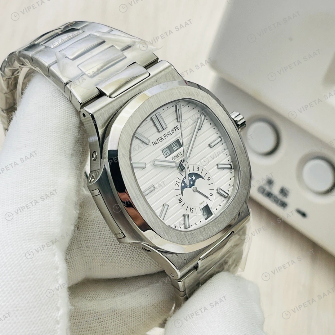 Patek Philippe Nautilus Annual Calendar Beyaz Kadran Çelik 40mm Super Clone ETA Eta Saat detay 3