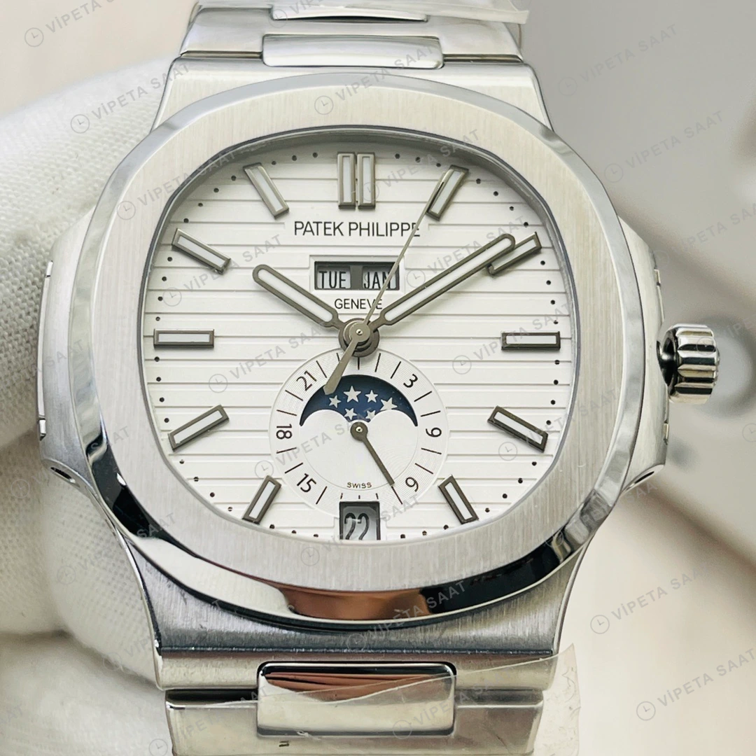 Patek Philippe Nautilus Annual Calendar Beyaz Kadran Çelik 40mm Super Clone ETA Eta Saat detay 6