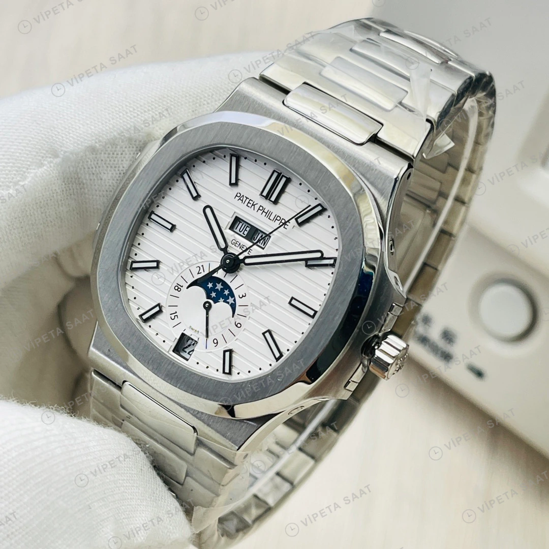 Patek Philippe Nautilus Annual Calendar Beyaz Kadran Çelik 40mm Super Clone ETA Eta Saat detay 7