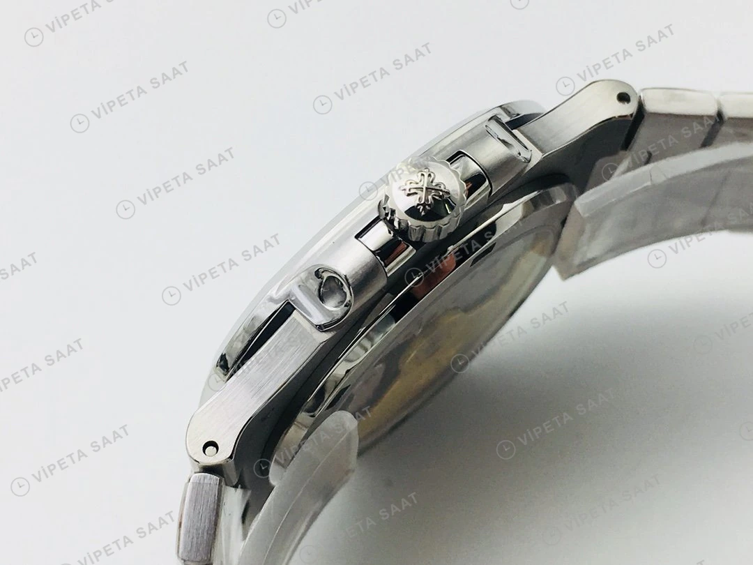 Patek Philippe Nautilus Beyaz Kadran Taşlı Bezel Çelik Super Clone ETA Eta Saat detay 7