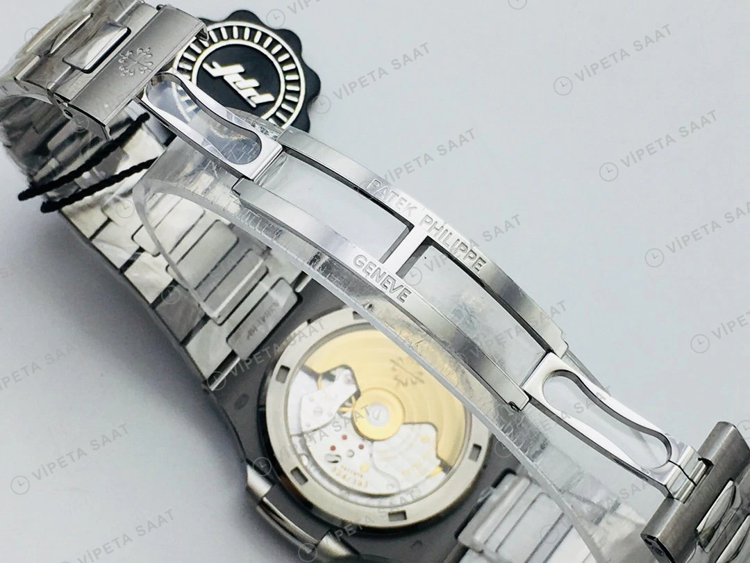 Patek Philippe Nautilus Beyaz Kadran Taşlı Bezel Çelik Super Clone ETA Eta Saat detay 8