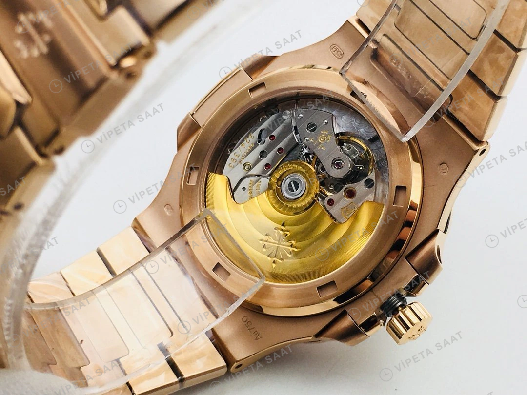 Patek Philippe Nautilus Beyaz Kadran Taşlı Bezel Gold Super Clone ETA Eta Saat detay 7