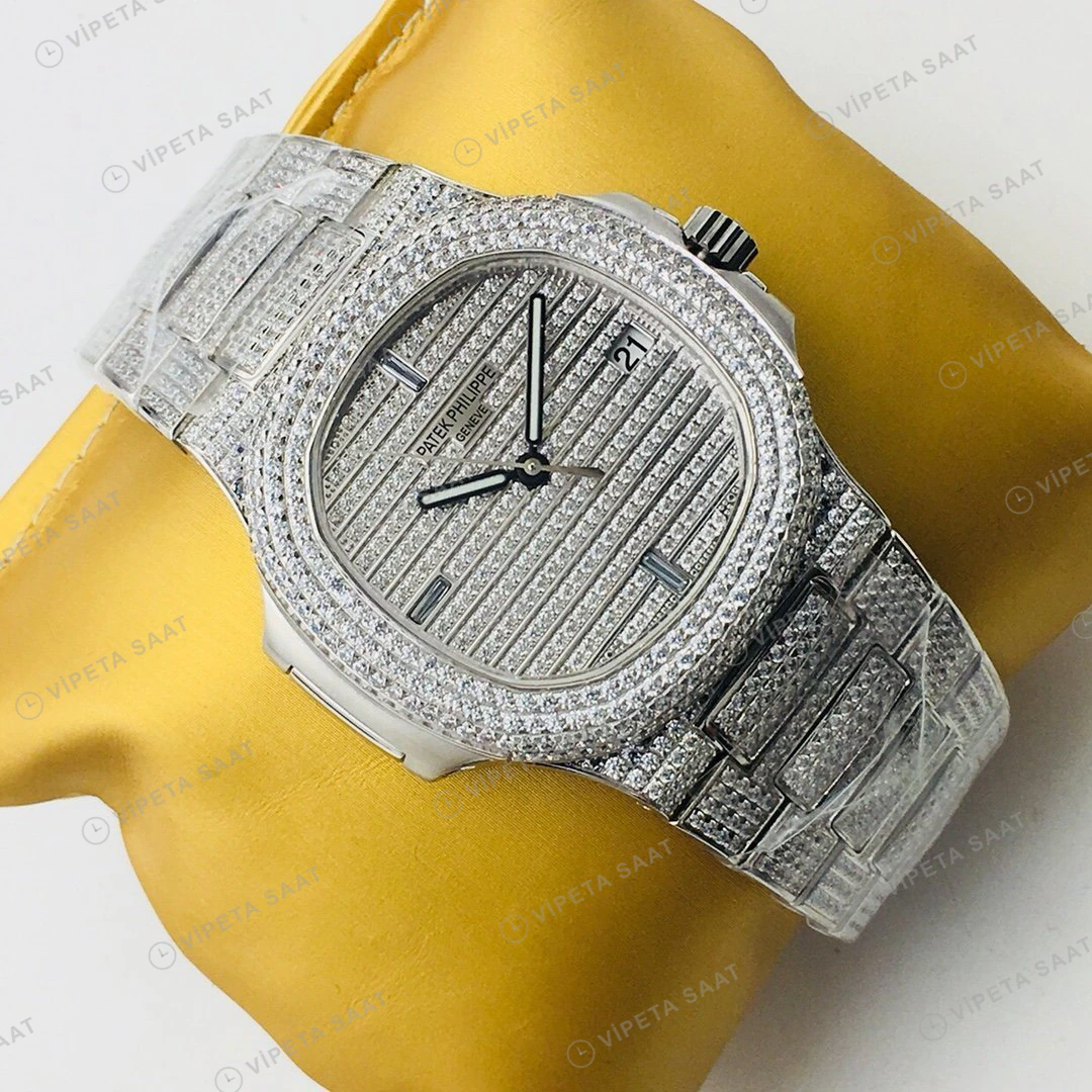Patek Philippe Nautilus Beyaz Kadran Taşlı Çelik Super Clone ETA Eta Saat detay 8