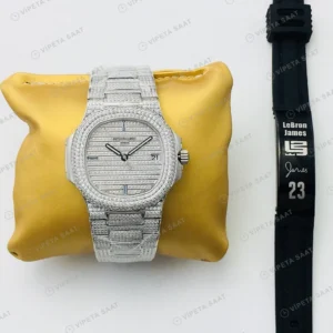Patek Philippe Nautilus Beyaz Kadran Taşlı Çelik Super Clone ETA Eta Saat detay 9