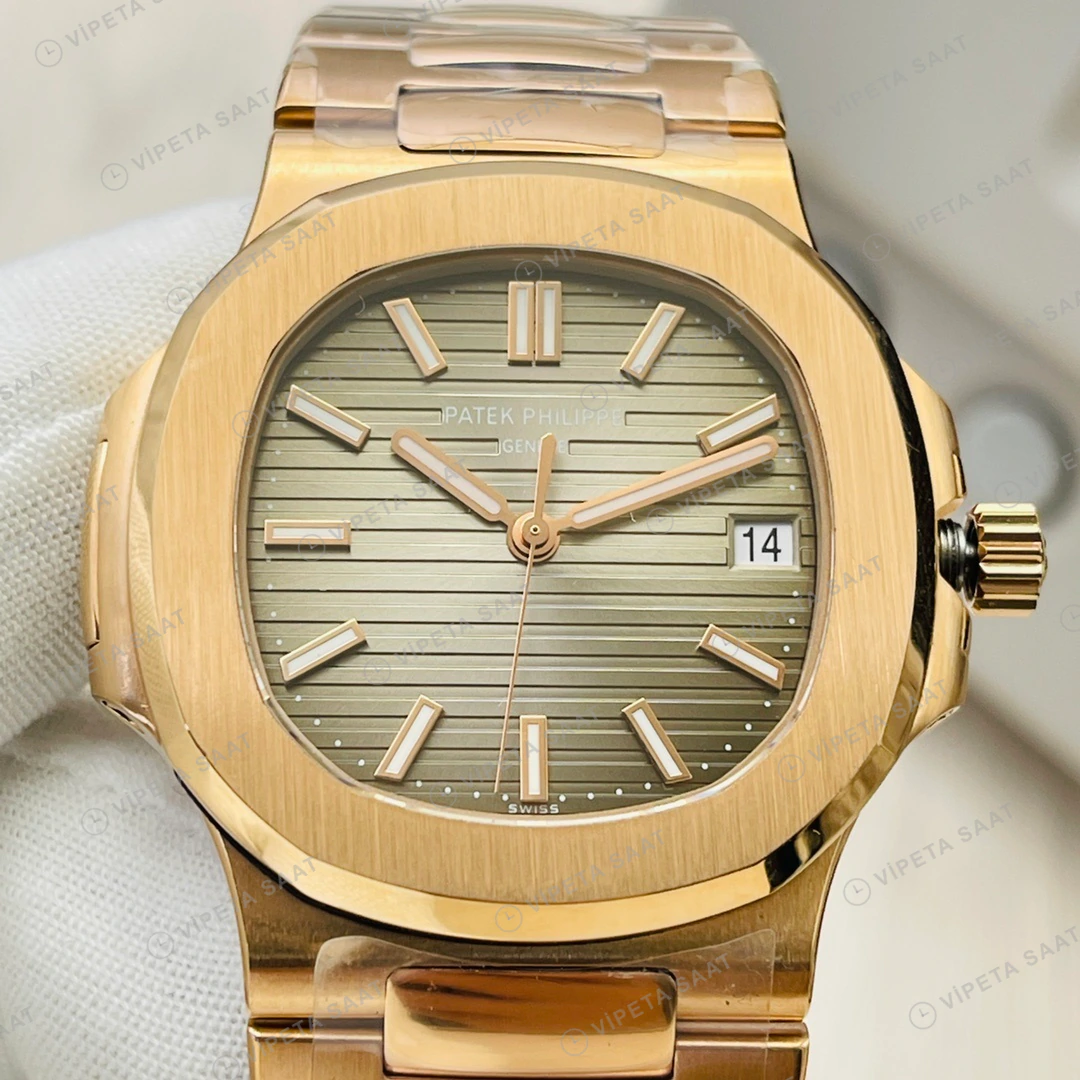 Patek Philippe Nautilus Gri Kadran Rose Gold Super Clone ETA Eta Saat yan görünüm
