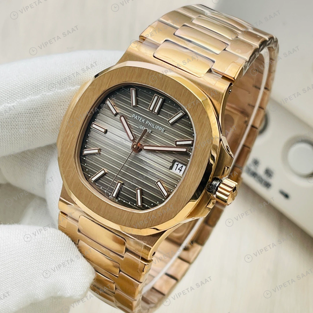 Patek Philippe Nautilus Gri Kadran Rose Gold Super Clone ETA Eta Saat detay 8