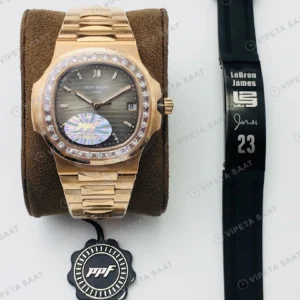 Patek Philippe Nautilus Gri Kadran Taşlı Bezel Gold Super Clone ETA Eta Saat detay 7