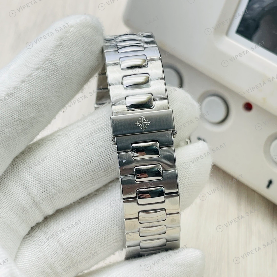 Patek Philippe Nautilus Mavi Kadran Taşlı Bezel Çelik 40mm Super Clone ETA Eta Saat detay 4