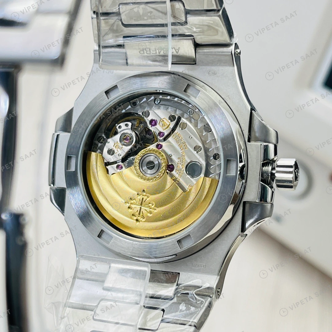 Patek Philippe Nautilus Mavi Kadran Taşlı Bezel Çelik 40mm Super Clone ETA Eta Saat detay 7