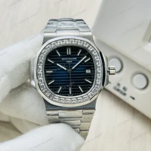 Patek Philippe Nautilus Mavi Kadran Taşlı Bezel Çelik 40mm Super Clone ETA Eta Saat detay 8