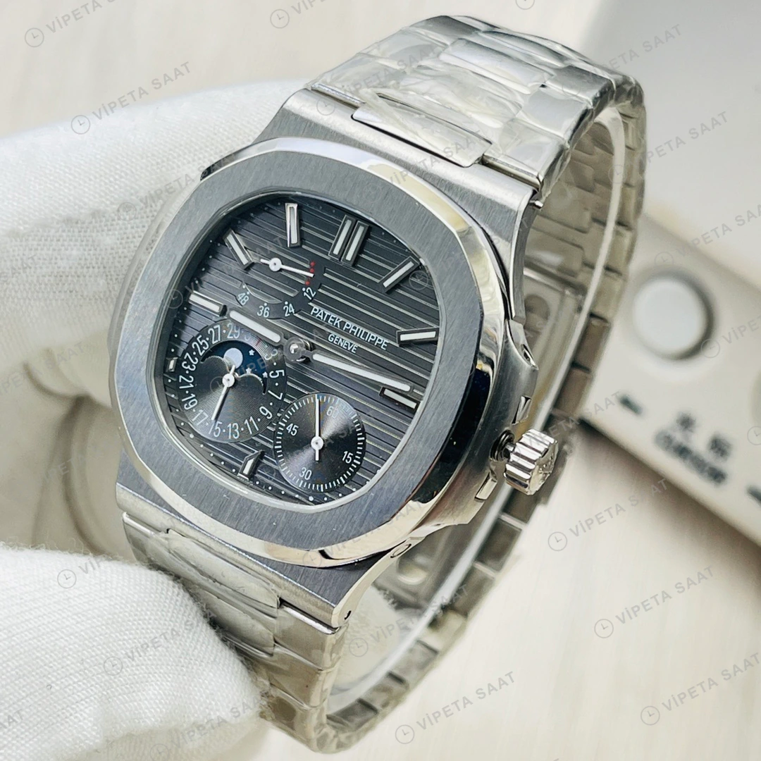 Patek Philippe Nautilus Moonphase Gri Kadran Çelik 40mm Super Clone ETA Eta Saat detay 4