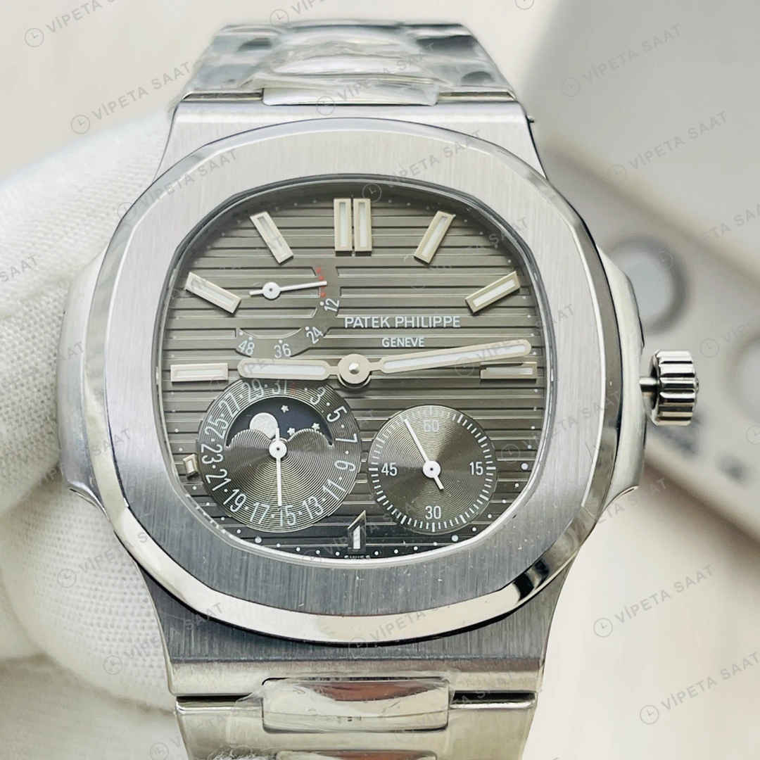 Patek Philippe Nautilus Moonphase Gri Kadran Çelik 40mm Super Clone ETA Eta Saat detay 5
