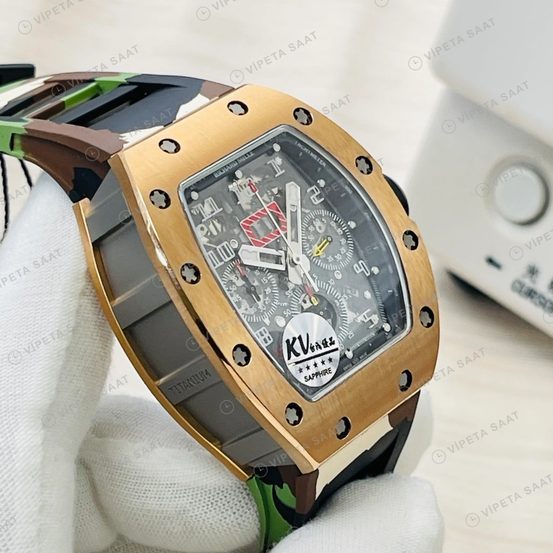 Richard Mille RM011 Skeleton Gold Kasa 50mm Super Clone ETA Eta Saat yan görünüm