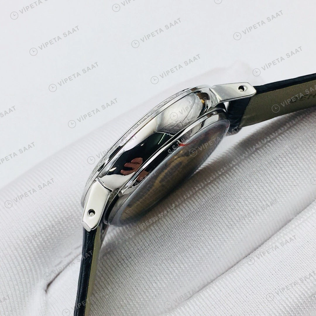 Rolex Cellini Beyaz Kadran Taşlı Bezel Gold Deri Kordon 32mm Super Clone ETA Eta Saat detay 8