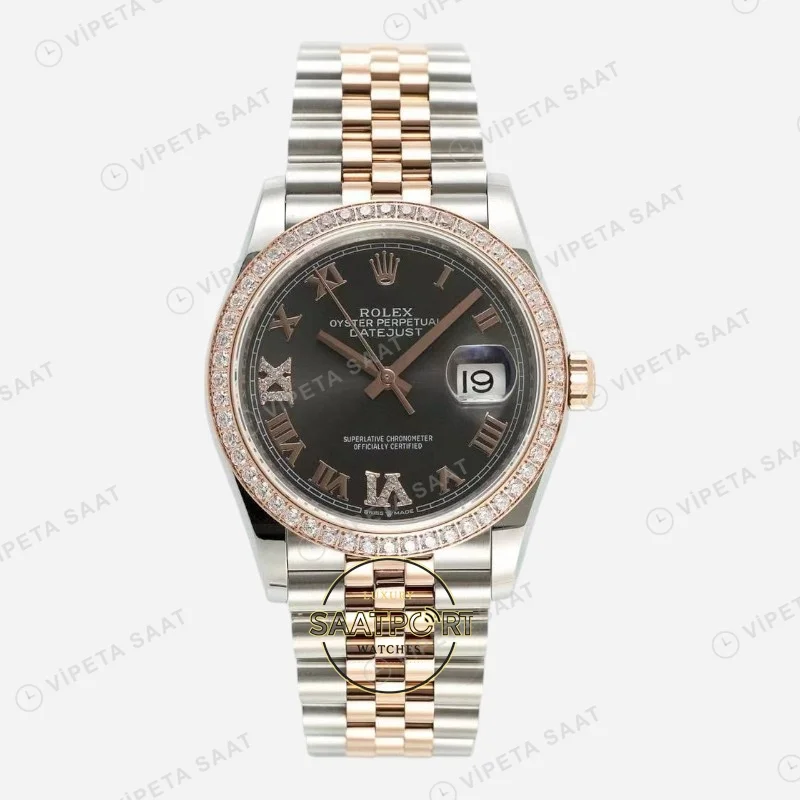 Rolex Datejust 126281RBR Kahve 36mm Jubilee Super Clone ETA Saat karşıdan görünüm